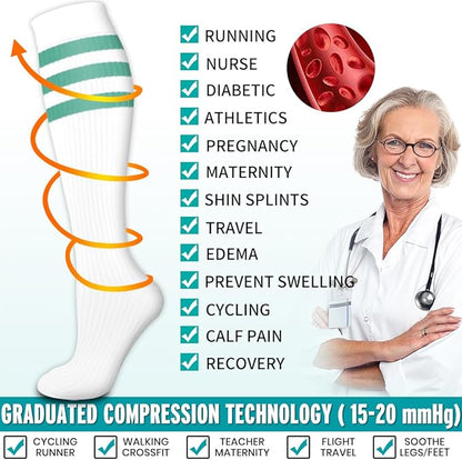 BLUEENJOY Copper Compression Socks for Women & Men (6 pairs) - Best Support for Nurses, Running, Hiking, Recovery