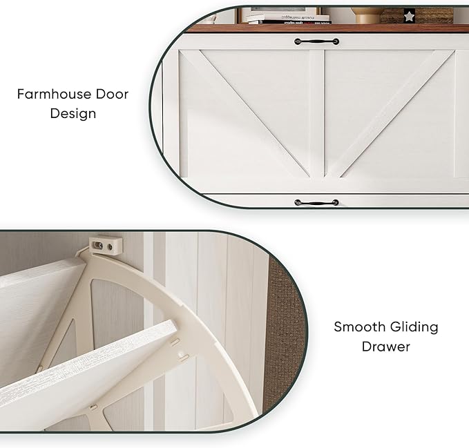 Shoe Cabinet, Shoe Storage Cabinet for Entryway with 2 Flip Drawers, Narrow Farmhouse Shoe Organizer Cabinet, Slim Shoe Rack Cabinet, White