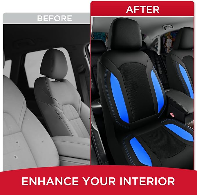 Rubbermaid Leather Mesh Car Seat Covers, Breathable Air Mesh Front Seat Cover, Universal Fit Slip-on Design, Airbag Compatible, Automotive Seat Protector for Most Cars, SUVs, Trucks, Vans-Blue