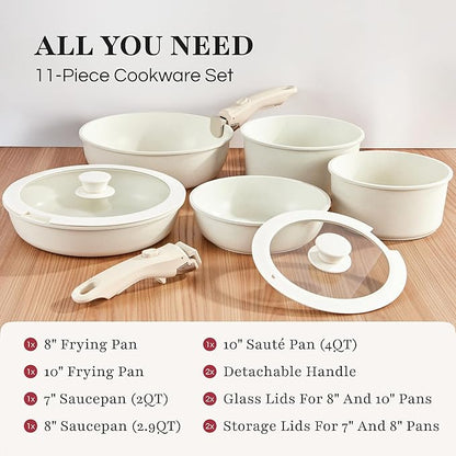 GOURMETIFIC® Stainless Steel Cookware Set [11 PIECES] - Non Toxic Kitchenware - Induction, Gas & Oven Cooking Ware - Pot & Pan with Removable Handles - Stackable Pots & Pans - Dishwasher Safe