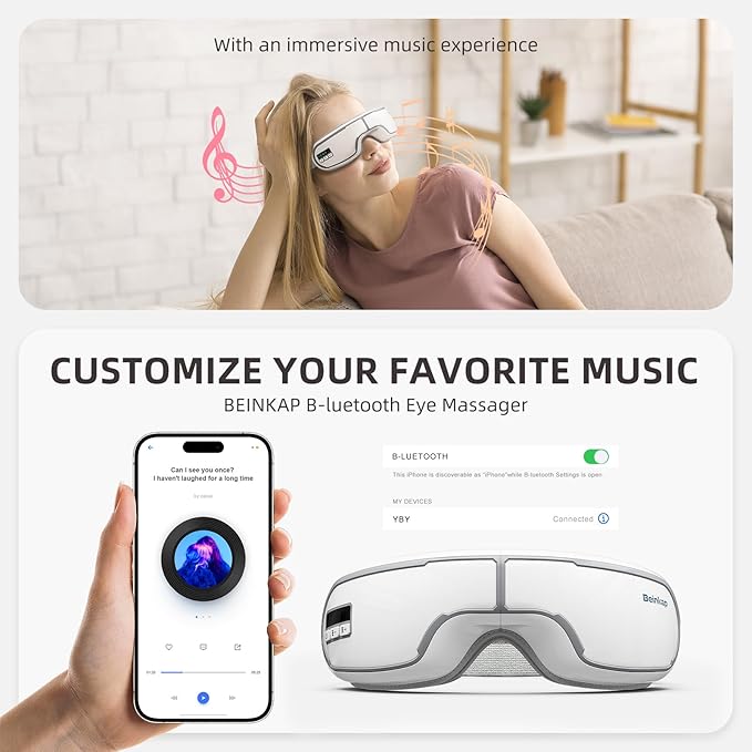 Eye Massager with Heat, Music, Compression, Adjustable Sleep Mask Massage Holiday Birthday Gifts for Women Men, Eye Massager for Migraine Reduce Stye Eye, Eye Strain Relief, Improve Sleep