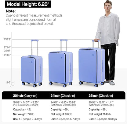 mixi 20 Inch Carry On Luggage 22x14x9 Airline Approved PC Hard Shell Suitcase Top Opening Aluminum Frame Travel Suitcases with Wheels, Lilac Purple