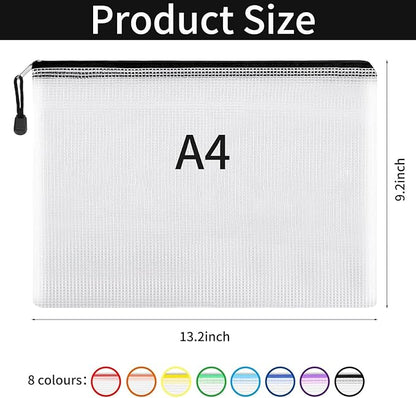 24pcs A4 Mesh Zipper Pouch Bags, 8 Colors Mesh Bags with Zipper, Waterproof Document Pouches for Organizing Storage, Clear Storage Bags for Office School Supplies, Toys, Cosmetics Travel Storage