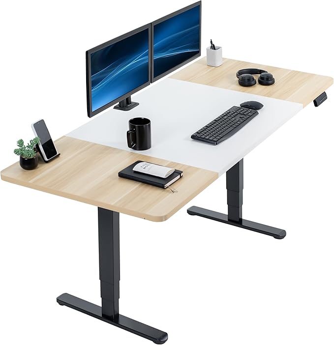 VIVO Electric 71 x 30 in Dual Motor Sit Stand Desk, Memory Height Adjustment, 2B Series, White and Light Wood Top, Black Frame, DESK-KIT-2B7WC