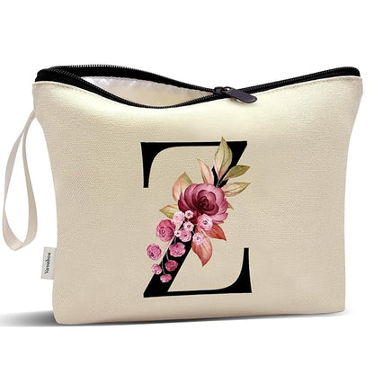 Vavabox A-Z Personalized Makeup Bag, Birthday Gifts for Women Mom, Gifts for Best Friend, Bride Bridesmaid Cosmetic bag (Z, Yellow)