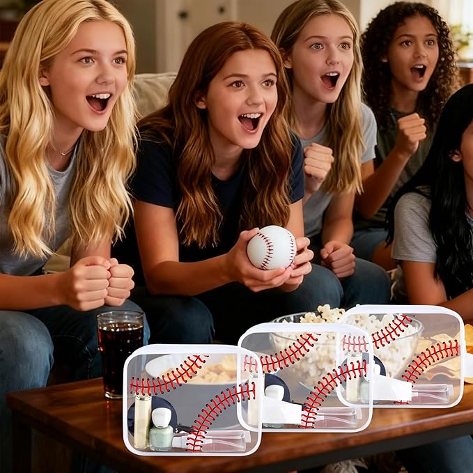 24 PCS Baseball Cosmetic Bags Baseball Gift Accessories Bags Goodie Snack Makeup Pouch Bag Waterproof Clear PVC Travel Bag with Zipper for Girls Valentine Team Gifts Player Sport Party Favors