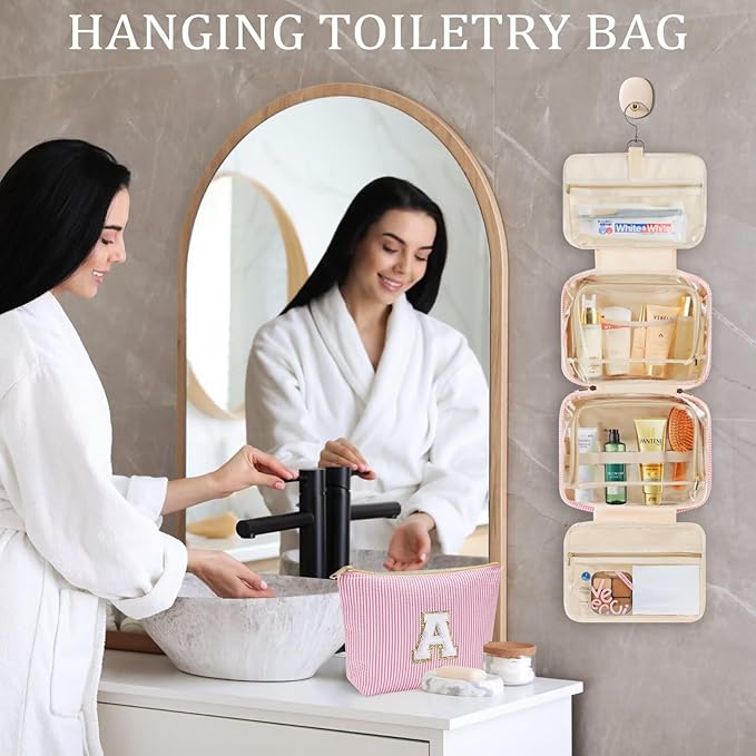 YOOLIFE Teen Girl Gifts Trendy Stuff - Birthday Gifts for 7 8 9 10 11 12 13 14 15 16 17 18 Year Old Teen Girls, Hanging Toiletry Bag Initial Makeup Bag - Letter E, Blue