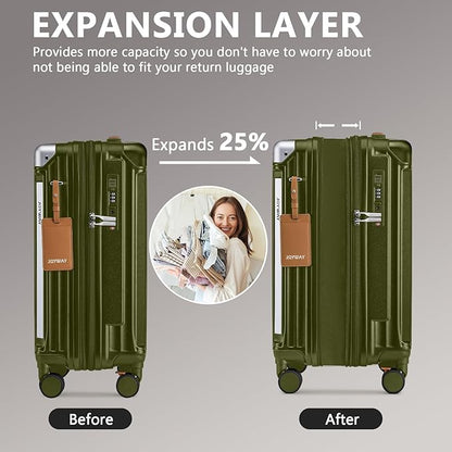 Joyway Luggage Sets 3 Piece, Expandable Suitcase with Smart Cup Holder and USB Port, Hardside Carry On Checked with TSA Lock Spinner Double Wheels, DarkGreen