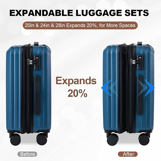 OUZZO Carry On Luggage with Spinner Wheels 19 Inch PC Expandable Hardshell Suitcases Lightweight Travel Luggage TSA Lock Business Trip (grey, carry on 19")