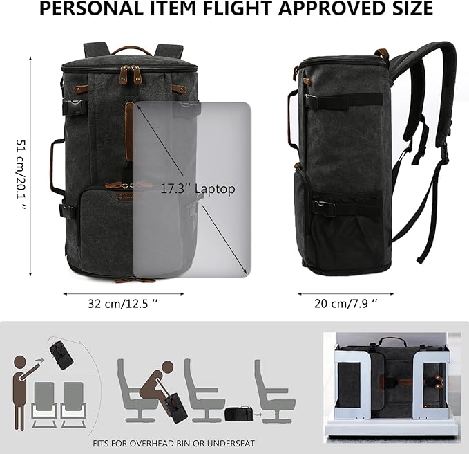 G-FAVOR Travel Backpack for Men, 40L Flight Approved Carry On Backpack, Water Resistant Canvas Weekender with 17.3" Laptop Sleeve, Convertible Duffel Bag for Airplane, Business & Travel