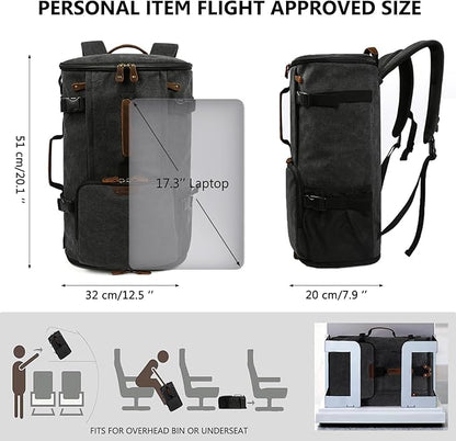 G-FAVOR Travel Backpack for Men, 40L Flight Approved Carry On Backpack, Water Resistant Canvas Weekender with 17.3" Laptop Sleeve, Convertible Duffel Bag for Airplane, Business & Travel