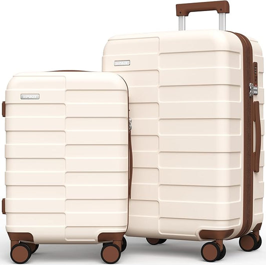 Luggage Sets 2 Piece 20/24 Inch (3-YEARS VIP SERVICE) Hardside Ultra Durable Expandable Lightweight Polycarbonate Carry On Travel Suitcase with Spinner Wheels TSA Lock, Elegant White