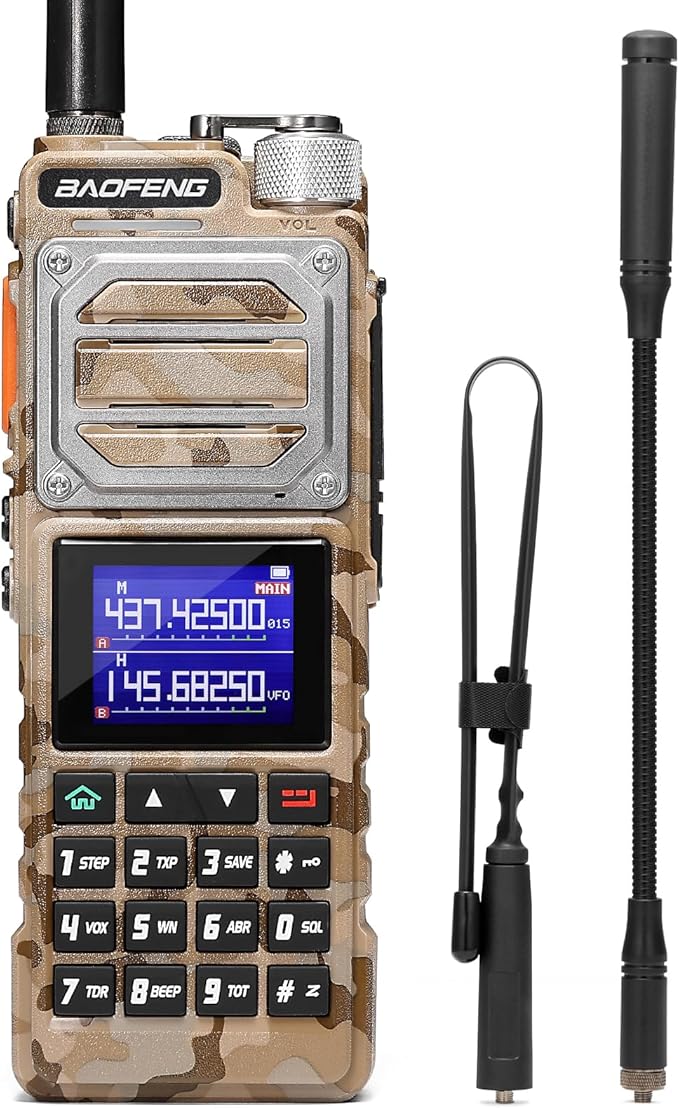 BAOFENG UV-25 10W Dual Band Ham Handheld Radio, Tri-Power, UHF VHF FM Airband NOAA Receiver with 5200mAh Battery USB-C Port, 999CH, Tactical Two Way Radio for Adults, Chirp Compatible, Coyote Brown