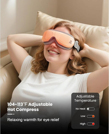 BOB AND BRAD Heated Eye Massager with Remote Control - EyeOasis 2 Plus for Migraines & Dry Eye Relief - Electric Eye Mask with Compression & Music - FSA Eligible Christmas Gifts for Women Men Mom Dad