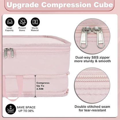 Extra Large Compression Packing Cubes for Travel Essentials, 2 Pack Expandable Travel Cubes for Packing Bags Suitcase Organizer, Pink