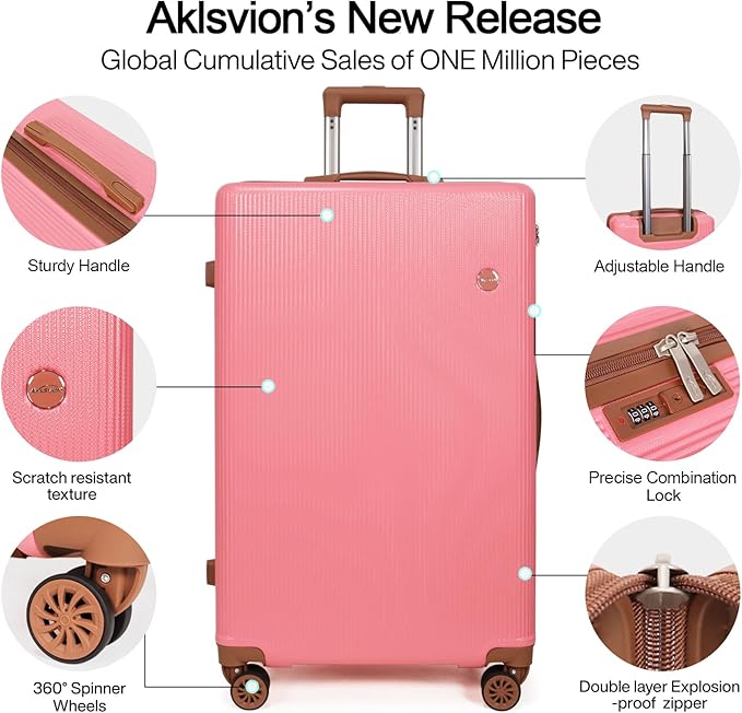 Luggage Sets 3 Piece (20/24/28 inch)-Carry On Suitcase-Suitcase With Wheels-PC+ABS - Hardside Spinner Travel Luggage, Black, 3 Pcs Set, Hardside Luggage Sets With Spinner Wheels (Pink)