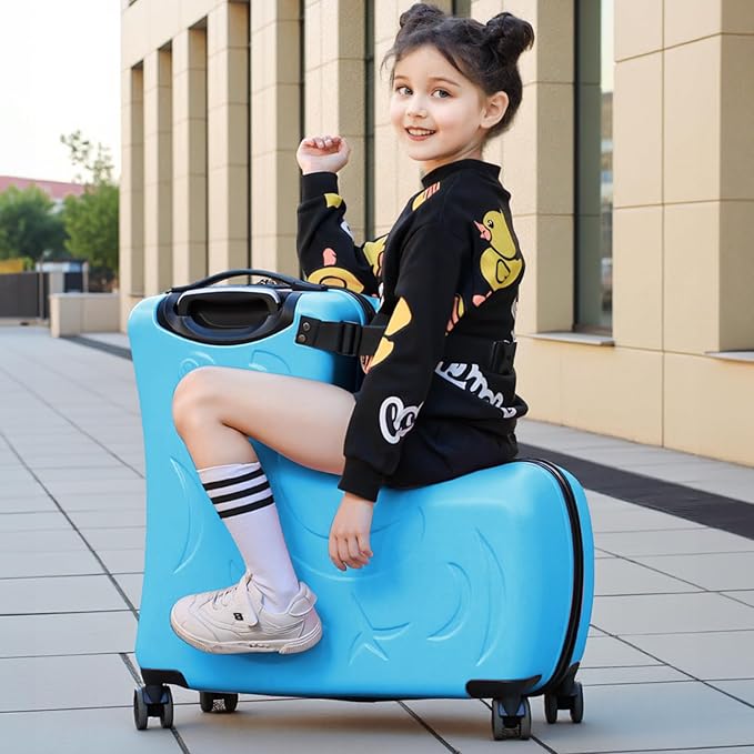 N-A Kids Ride On Suitcase with Wheels, Scooter Luggage for Toddlers Travel, Durable Children's Suitcase for Boys & Girls Ages 2-13 Years,20"