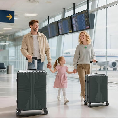 Karl home Luggage Sets 3 Piece, PP Hard Case Suitcase Set with Built-in Lock Spinner Wheels, Lightweight Durable Carry on Luggage for Business Travel - Dark Green (20"/24"/28")