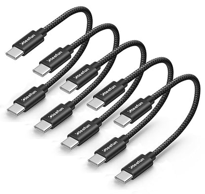 CLEEFUN Short USB C to USB C Cable 60W, USBC to USBC, [5-Pack, 1 ft] Type C to C Charger Cord Fast Charging for iPhone 16 15 Pro Max/Plus, for Samsung Galaxy S24 S23, for iPad/MacBook Pro/Air