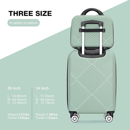 2 Piece Carry on Luggage Set, Airline Approved 20 Inch Luggage with Cosmetic Case HardShell Suitcase with Spinner Wheels, Lightweight Durable Hardside Suitcases Set, Olive Green
