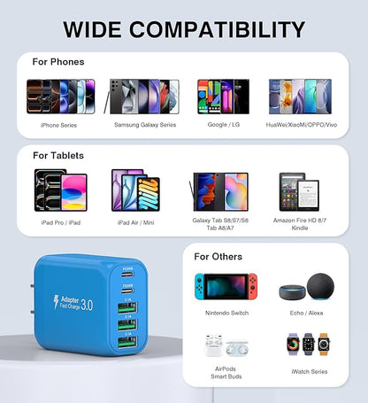 2-Pack USB C Wall Charger Block,60W 5-Port C Charger Fast Charging Block PD Power Adapter +QC 3.0 Multiport Type C Box Charger Cube USB A Wall Plug for iPhone 14/15/16/17 Pro Max,Samsung Galax