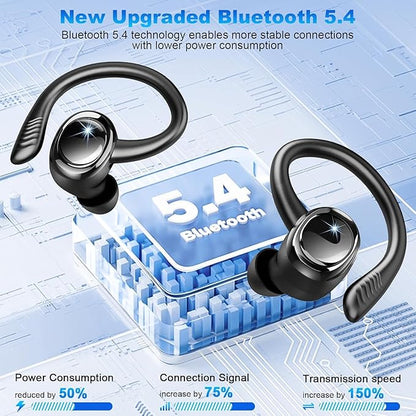 Wireless Earbuds Bluetooth 5.4 Headphones Sport, New Bluetooth Earbuds with Earhooks, 50H Stereo Over Ear Buds, Earphone with 4 ENC Noise Canceling Mic, IP7 Waterproof Headset for Running/Gym/Workout