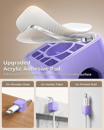 MRGLAS 10-Pack Magnetic Cable Management Cord Organizer,[1s Lock] Cable Holder Clips -Desk Cable Clips [Cable Smooth Adjustable], Adhesive Wire Organizer Keeper for Nightstand Desktop Office-Purple