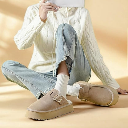Mishansha Fuzzy Platform Slippers for Women Winter Faux Suede Warm Slippers Cozy House Shoes Outdoor and Indoor