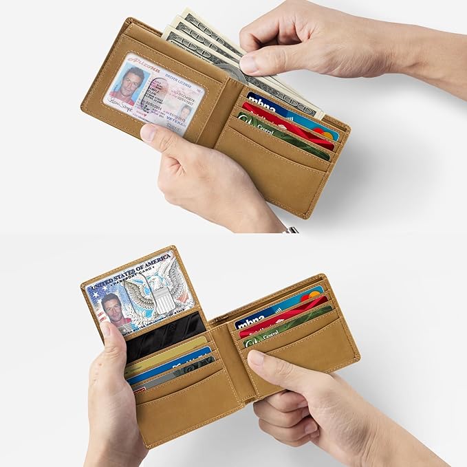 Zitahli Wallet for Men 12 Card Holder Slim Rfid Leather 2 ID Window Wallets With Gift Box Men's Accessories