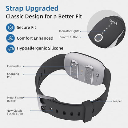 EmeTerm Fashion FDA-Cleared Relieve Nausea Electrode Stimulator Morning Sickness Motion Travel Sickness Vomit Relief Rechargeable No Gel Drug Free Wrist Bands Without Side Effects