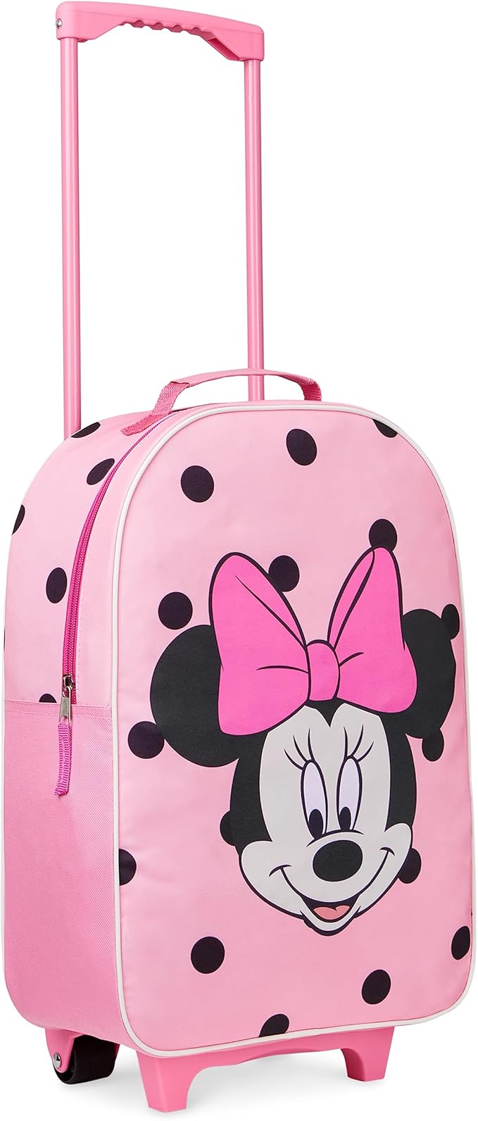Disney Kids Rolling Luggage 16×11 in, 16‑L Carry‑On Suitcase with Wheels, Foldable Lightweight Travel Bag, Gifts for Kids (Pink Minnie)