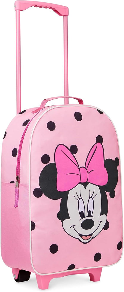 Disney Kids Rolling Luggage 16×11 in, 16‑L Carry‑On Suitcase with Wheels, Foldable Lightweight Travel Bag, Gifts for Kids (Pink Minnie)