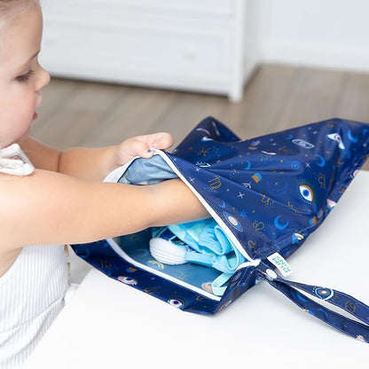 Bumkins - Waterproof Wet Bag & Wet/Dry Clutch Bags - For Beach, Baby, Travel, Swim Suit, Cloth Diapers, Pump Parts, Pool, Gym, Toiletries - Reusable & Easy to Clean - Evil Eye - 2 Pack