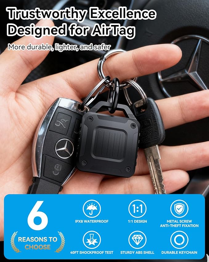 DDJ 2-Pack IPX8 Waterproof for AirTag Holder Case Keychain, Rugged Protective Case for Apple Airtag with Key Ring, Ultra Durable Air Tags Holder for Dog Collar/Luggage/Key/Backpack, Easy to Install