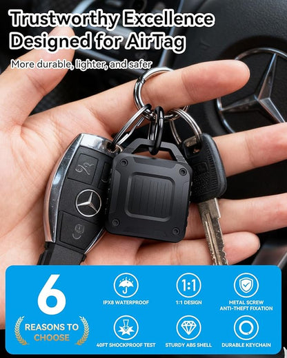 DDJ 2-Pack IPX8 Waterproof for AirTag Holder Case Keychain, Rugged Protective Case for Apple Airtag with Key Ring, Ultra Durable Air Tags Holder for Dog Collar/Luggage/Key/Backpack, Easy to Install