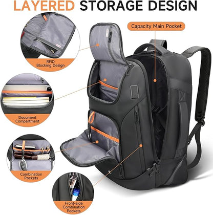 Backpack for Men, Anti Theft Convertible Laptop Backpack with Wheels,50L Rfid Personal Item Wheeled Backpack for Travel Business Work, Black