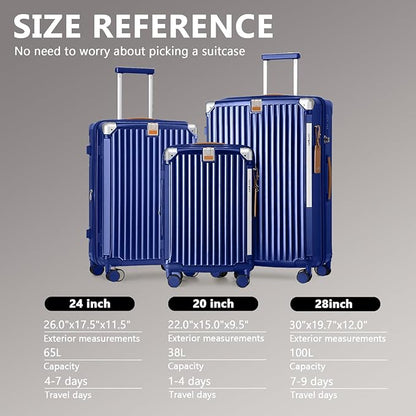 Joyway Luggage Sets 3 Piece, Expandable Suitcase with Smart Cup Holder and USB Port, Hardside Carry On Checked with TSA Lock Spinner Double Wheels, Blue