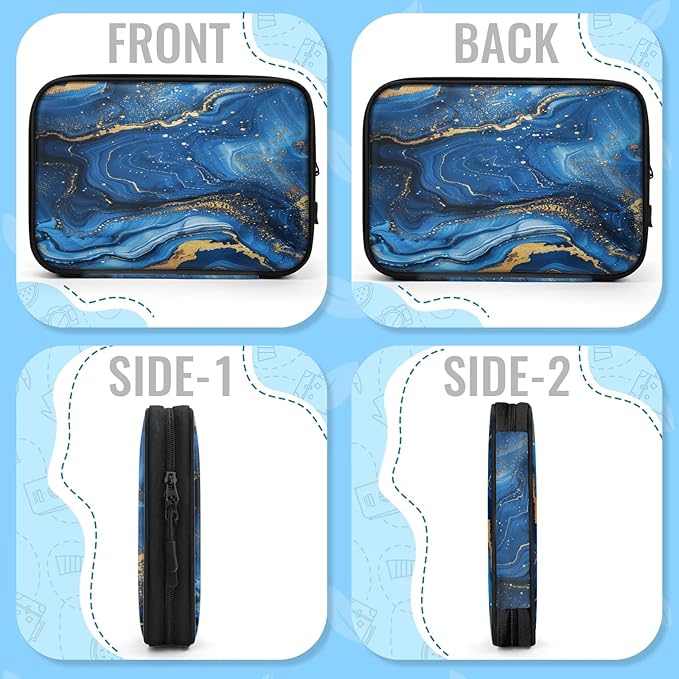 Cable Organizer Travel Blue Swirls Marble Electronics Tech Accessories Carry Pouch Waterproof Large Cord Organizer Case for Power Bank Charger Phone Earphone