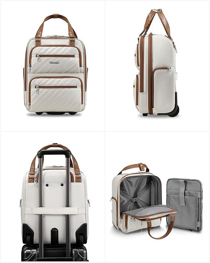 LUGGEX Underseat Carry On Luggage with Wheels, Stylish Lightweight Under Seat Luggage, Soft Sided Personal Item Suitcase for Short Trip (Cream White, 16 Inch)