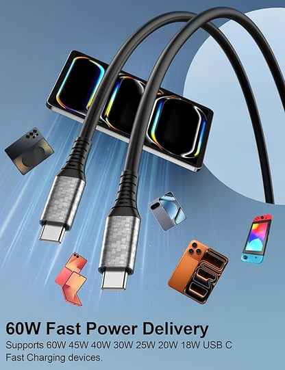 USB C Cable Fast Charging 20FT 60W 45W 40W 30W 25W 3A USB-C to USBC Cable Data Transfer PD Charge Cord for iPhone 17 Pro Max 16 Plus 16e 15 Galaxy S25 FE S24 S23 A17 for iPad A16 Pixel 10 9a 8 7 Black