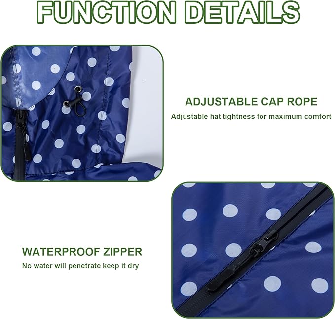 Hooded Rain Ponchos for Adult - Rain Coat and Rain Jacket with Waterproof Pocket and Zipper