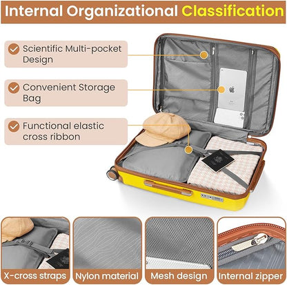 Merax Luggage 4 Piece Set Hardside Expandable Suitcase Set with Case,Travel Luggagewith Spinner Wheels,Airplane Approved Carry On Luggage Sets,Yellow,14/20/24/28