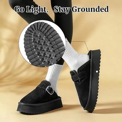 Mishansha Fuzzy Platform Slippers for Women Winter Faux Suede Warm Slippers Cozy House Shoes Outdoor and Indoor