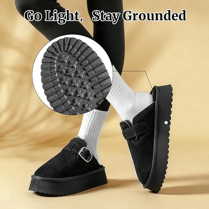 Mishansha Fuzzy Platform Slippers for Women Winter Faux Suede Warm Slippers Cozy House Shoes Outdoor and Indoor