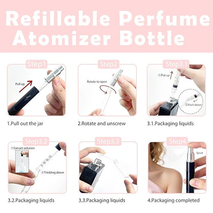 2 Pack Refillable Mini Perfume Atomizer Bottle，Portable Separate Bottles，Travel and Outings Spray Boxes Dispensers 5ml/0.2oz (Black)