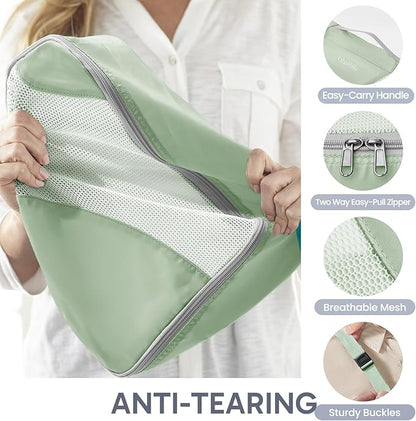 ALL INCLUDED 10 Set Durable Packing Cubes for Suitcases,OlarHike Essentials for Travel,UPGRADED Anti-Tear Stitching, NEW Improved Luggage Packing Organizers for Travel Accessories, Matcha Green