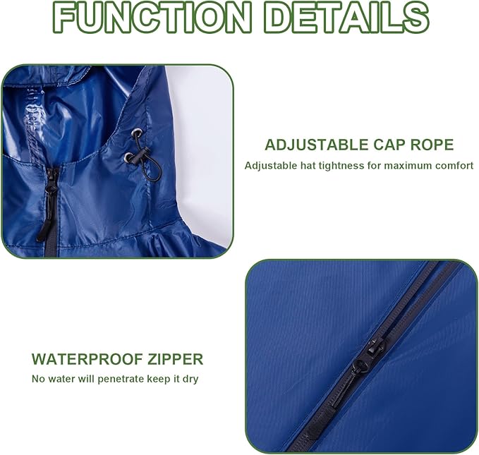 Hooded Rain Ponchos for Adult - Rain Coat and Rain Jacket with Waterproof Pocket and Zipper