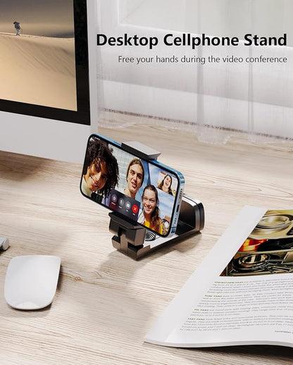 MiiKARE Travel Essentials Airplane Phone Holder, Universal Handsfree Phone Mount for Flying with 360 Degree Rotation, Travel Must Haves Phone Stand for Desk, Tray Table, Black&Black