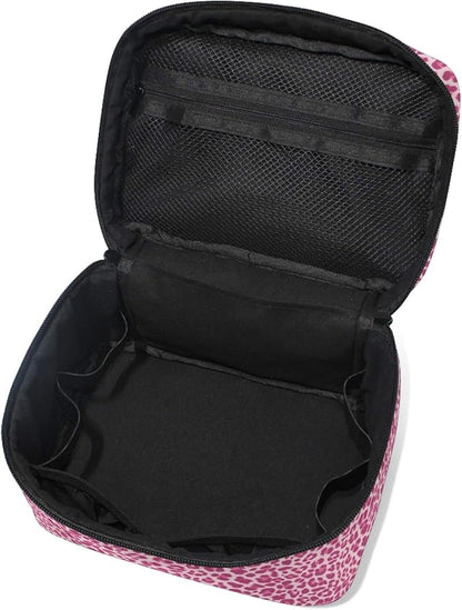 Makeup Bag, Pink Leopard Travel Makeup Organizer Bag Cosmetic Cases Toiletry Bags for Girl Women Ladies