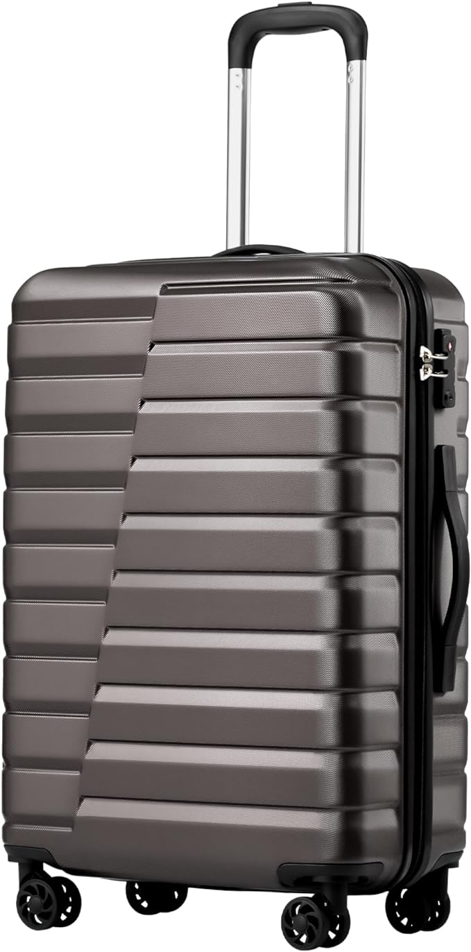 Coolife Medium Checked Luggage with Spinner Wheels Hardside Suitcase TSA Lock Telescopic Handle(Gray)